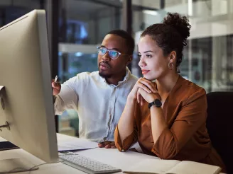 People working at computer