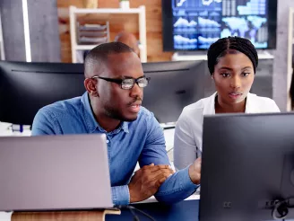 People working at computer