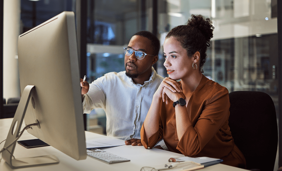 People working at computer